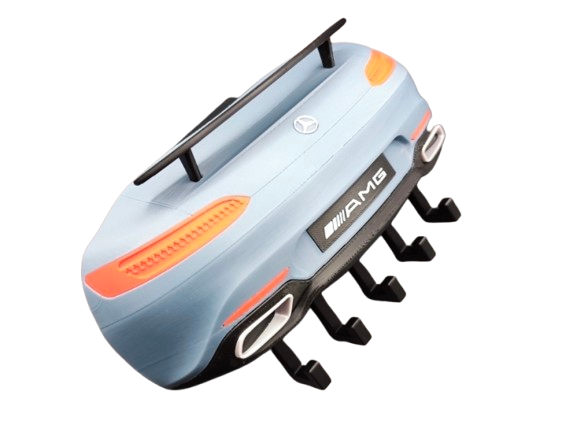 German Luxury Sports Car Key Holder Rear View – 3D Printed Wall Mount with 5 Hooks