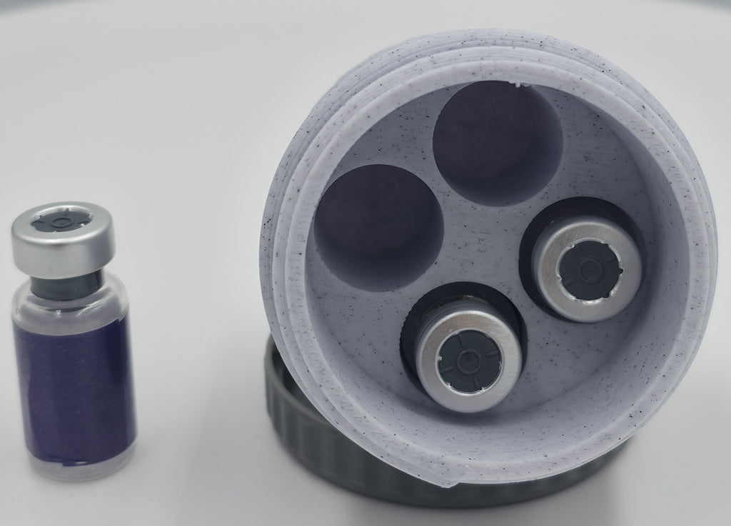 Envase para péptidos con capacidad para 4 viales – Organizador impreso en 3D con tapa de rosca – Soporte compacto para péptidos