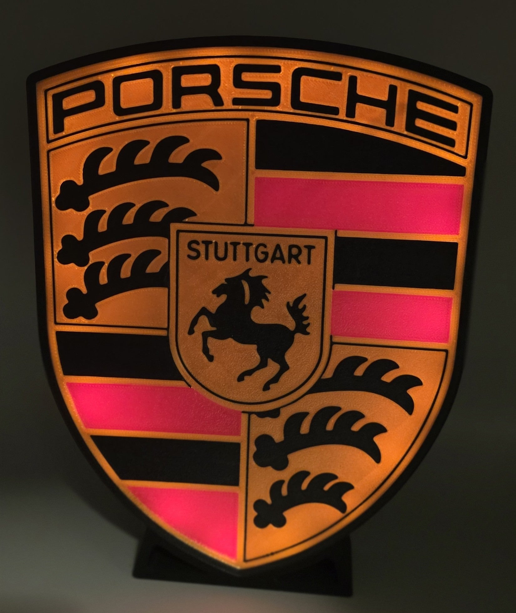 Porsche Crest LED Night Light with Remote Control | Color-Changing Illuminated Automotive Decor Lamp | Desk, Shelf & Garage Display