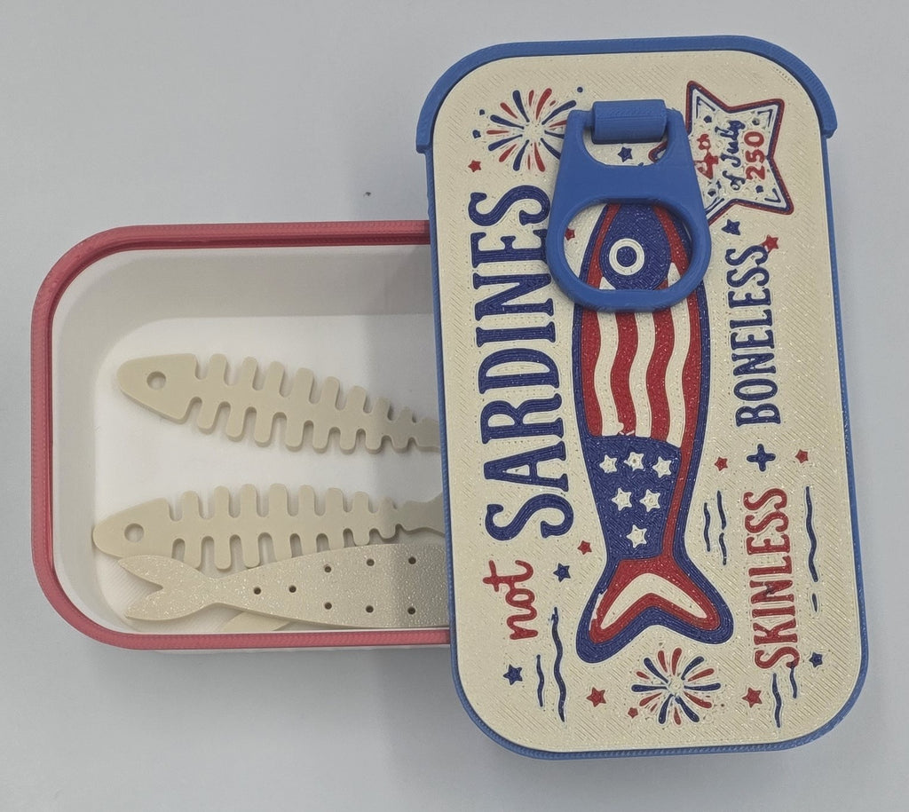 Patriotic Sardines Jewelry Box – America 250 Commemorative Edition, Travel Jewelry Organizer with Fishbone Ring, Earring & Bracelet Holders, Compact Storage Case for Women & Girls