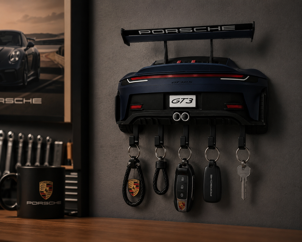 Car Key Holder for Wall, Father's Day Gift for Dad – Racing GT Sports Car Key Rack, 3D Printed with 5 Hooks