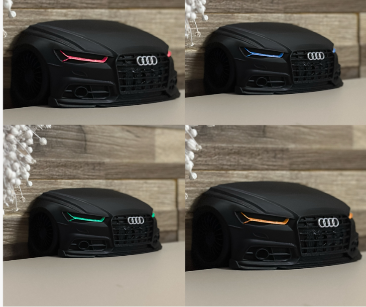 German Luxury Sedan Key Holder – 3D Printed Wall Mount with 5 Hooks and LED Headlights