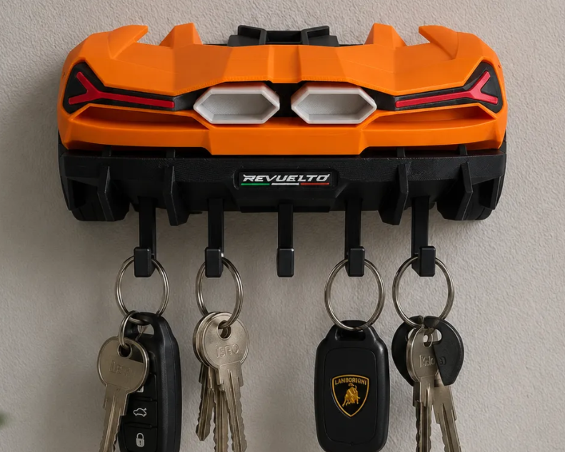Lamborghini Revuelto Rear Wall Key Holder – 5 Hook Key Rack – Supercar Garage & Home Organizer