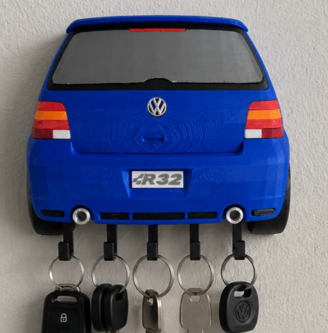Volkswagen Golf R32 Rear Wall Key Holder – 5 Hook Key Rack – Garage & Entryway Organizer