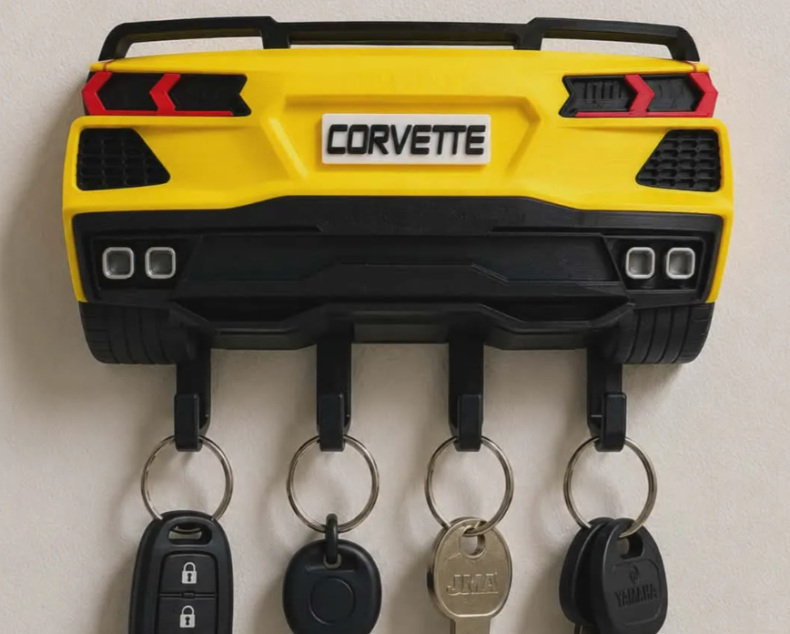 Chevrolet Corvette C8 Rear Wall Key Holder – Mid-Engine Sports Car Key Rack for Home, Garage & Corvette Enthusiasts