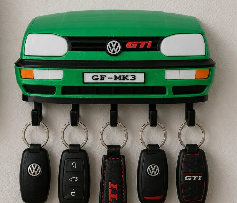 VW Golf GTI MK3 Front-End Wall Key Holder – Classic Hot Hatch Key Rack for Home, Garage & Volkswagen Enthusiasts