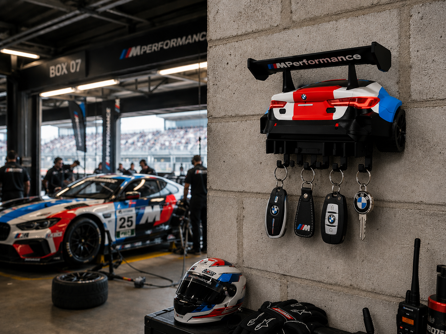 Motorsport Inspired Wall Key Holder – 5 Hook Racing Style Key Rack for Entryway, Garage, Office & Man Cave, Easy Wall Mount Organizer