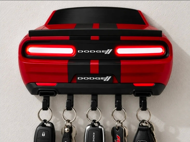 Dodge Challenger Rear Wall Key Holder – American Muscle Car Key Rack for Home, Garage & Mopar Enthusiasts